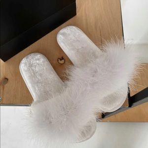 White Bridal Fluffy Slippers